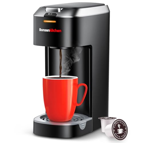 Compact Bonsenkitchen Single Serve Coffee Maker – Fast Brewing, Adjustable Strength, and Portable Design for K-Cup Pods, Ideal for Home or Travel