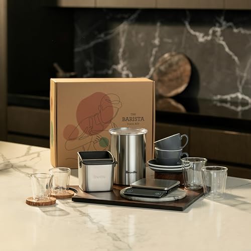 Breville Barista Tool Kit with Bean Keeper Canister, Measuring Scales, Knock Box Mini, Latte Art Training Cups, and Dual Wall Glasses