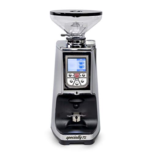 Chrome Eureka Atom 75mm Espresso Grinder with near-silent operation, stepless grind adjustment, and timed dosing feature, perfect for precise and quiet espresso grinding.