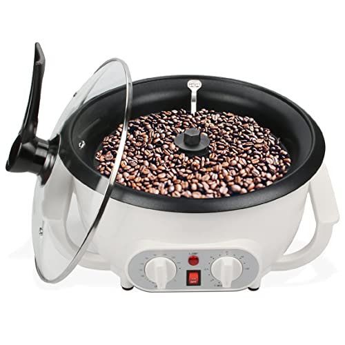 Coffee Bean Roaster Machine for Home Use, 1200W, with adjustable temperature, 60-minute timer, and transparent heat-resistant cover for easy monitoring