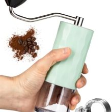 Timenu Manual Coffee Grinder with CNC Stainless Steel Burrs and Adjustable Settings for Espresso, Drip Coffee, and French Press, Featuring a Clear AS Material Container