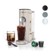 Ninja PB041ST Pods & Grounds Single-Serve Coffee Maker with Stone Finish, featuring compact design, removable water reservoir, and dual brewing options.