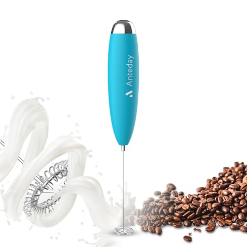 Anteday Milk Frother in Blue - Portable Electric Whisk for Coffee, Lattes, and Cold Drinks with Upgraded Motor and Easy Cleaning