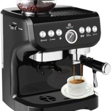 Professional Espresso Machine with Built-In Grinder and Milk Frother, featuring a 15-Bar Pressure System and Intuitive Display