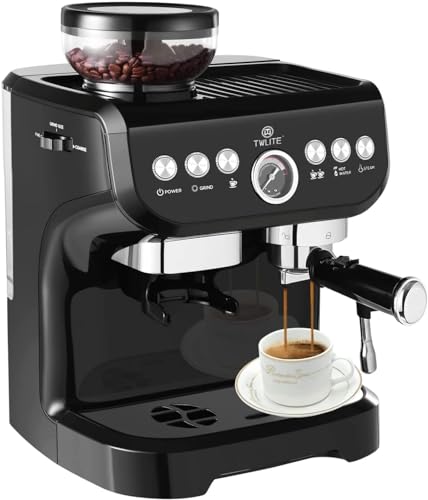 Professional Espresso Machine with Built-In Grinder and Milk Frother, featuring a 15-Bar Pressure System and Intuitive Display