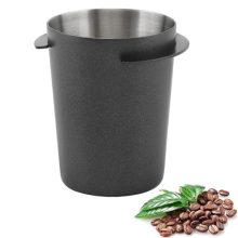 TQEONKL 54mm Coffee Dosing Cup in Black, made from stainless steel, designed for accurate coffee ground measuring and transfer with a sleek modern finish