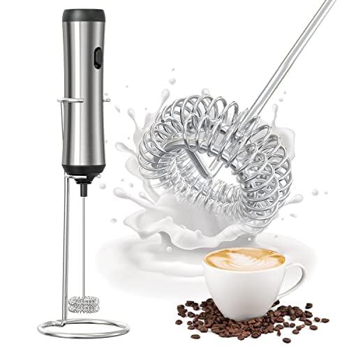 Rechargeable Stainless Steel Milk Frother with Double Whisk and Stand – Perfect for Coffee, Lattes, Hot Chocolate, and Matcha