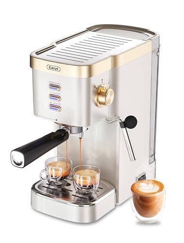 Gevi 20 Bar Espresso Machine with Milk Frother Steam Wand, featuring a compact design and advanced 1350W heating system for rich espresso and creamy froth