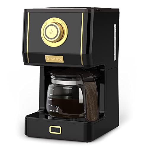 Retro Style Coffee Maker by Amaste in Arabica Black, brewing fresh coffee with a glass carafe and reusable filter