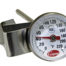 Cooper-Atkins 1236-70-1 Bi-Metals Espresso Milk Frothing Thermometer with Stainless Steel Clip and 1" Dial