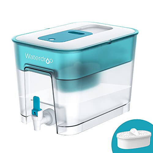 Waterdrop 200-Gallon Water Filter Dispenser in turquoise, featuring a 40-cup capacity, advanced filtration system