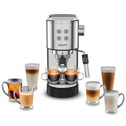 Krups Divine Stainless Steel Espresso Machine with Milk Frother, Cup Warmer, and Easy Grounds Ejection – 1350 Watts, 15-Bar Pressure