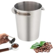 58mm Stainless Steel Coffee Dosing Cup designed for espresso machines, featuring a sleek, durable stainless steel construction. Ideal for accurate coffee powder measurement and transfer, compatible with 58mm portafilters, and easy to clean.