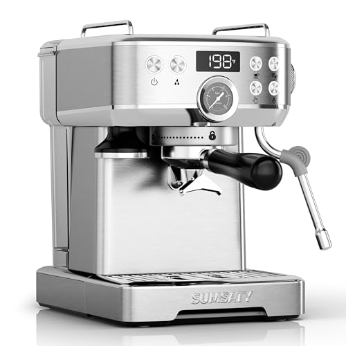 Sumsaty 20 Bar Espresso Coffee Machine with Stainless Steel Finish and Milk Frother