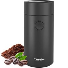 MuellerLiving Electric Coffee Grinder with stainless steel blade, black finish, and large capacity for grinding coffee, spices, and herbs – compact and easy to clean