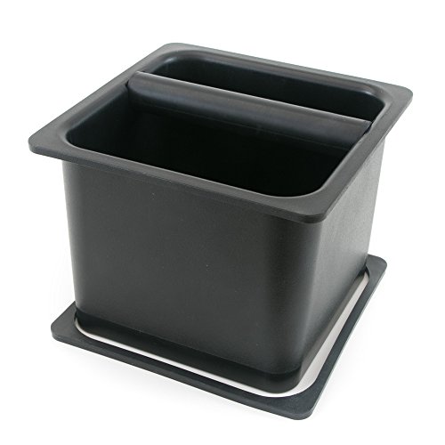 Barista Basics Knockbox 6x6x5 inches, featuring a durable design with a rubber gasket for silent operation and in-counter use, made from eco-friendly materials.