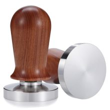 YOLOYO 51mm Espresso Tamper with Walnut Handle and Stainless Steel Base – Spring-Loaded Tamper for Consistent Coffee Grounds Compression