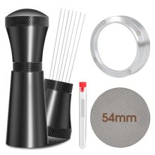 54mm Espresso Accessories Kit including WDT tool with 7 needles, magnetic dosing funnel, and reusable puck screen.