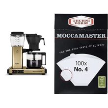 Technivorm Moccamaster 53936 KBGV 10-Cup Coffee Maker in Brushed Brass with Glass Carafe and Included #4 White Paper Filters