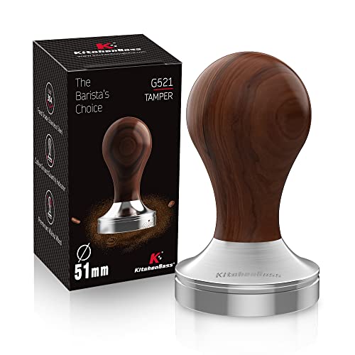 KitchenBoss 51mm Espresso Tamper with Ergonomic Wooden Handle and Laser Engraved Markings