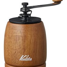 Kalita Coffee Grinder KH-9 Brown with rubber wood and cast iron construction on a kitchen counter