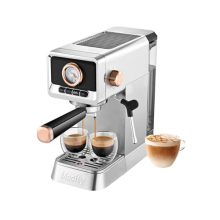 Mecity 20 Bar Espresso Machine with milk frother, 37 fl. oz water reservoir, and brushed stainless steel design, ideal for making espresso, latte, and mocha