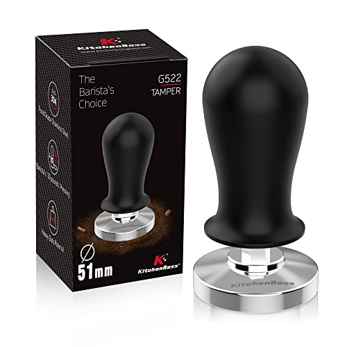 KitchenBoss 51mm Espresso Tamper with ergonomic wooden handle and stainless steel base, perfect for achieving consistent espresso pressure