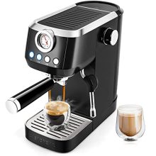 CASABREWS 20-Bar Espresso Coffee Machine with Steam Wand, Compact Stainless Steel Cappuccino and Latte Maker with Removable Water Tank.