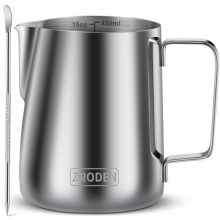 15oz Stainless Steel Milk Frothing Pitcher with Latte Art Pen | Ideal for Espresso, Cappuccino, and Coffee Drinks