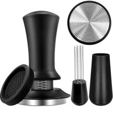 51mm Espresso Tamper Set with Silicone Mat and WDT Tool – Spring-Loaded Calibrated Tamper with Flat Stainless Steel Base for Precise Coffee Extraction