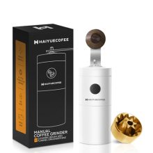 HAIYUECOFEE Manual Coffee Grinder with Titanium-Coated Core, Ebony Wood Handle, Adjustable Grind Size, and Storage Bag