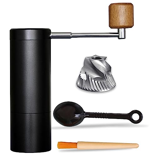 Manual Coffee Grinder with Stainless Steel Burr, All-Metal Construction, Adjustable Grind Settings, Including Spoon and Brush