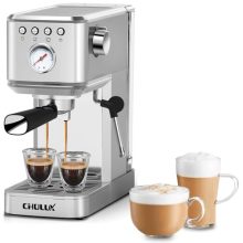 CHULUX Slim Espresso Machine with Milk Frother Steam Wand - Compact 20-bar pump espresso maker with stainless steel body, powerful steam wand for lattes and cappuccinos, and 40oz water tank for easy home brewing.