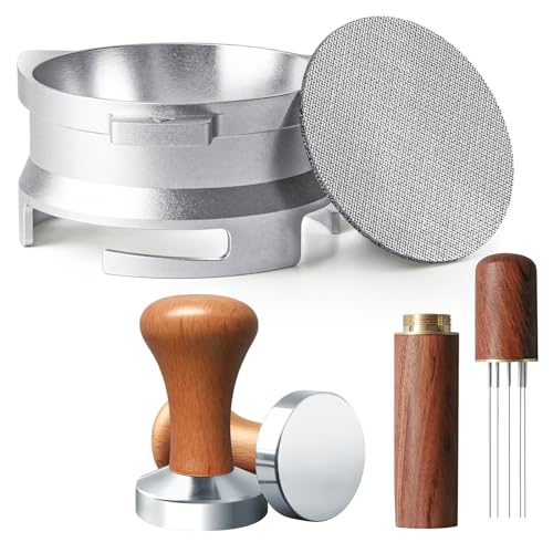 4-Piece Barista Set featuring a 54mm Dosing Funnel, 53mm Espresso Tamper, Coffee Stirring Needle, and Coffee Filters for Breville Espresso Machines