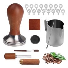 The 23-Piece Espresso Tamper Kit is perfect for coffee enthusiasts who want to upgrade their home coffee experience. Whether you’re brewing espresso for a morning pick-me-up or creating elaborate latte art for special occasions, this kit has you covered. It’s an excellent choice for enhancing your coffee-making routine with high-quality tools that ensure precision and creativity. Use it to make perfectly tamped espresso shots, froth milk to creamy perfection, and craft beautiful coffee designs that impress. Comprehensive Espresso Kit ☕ The 23-Piece Espresso Tamper Kit offers everything needed for a complete coffee-making experience. This set includes a 51mm espresso tamper, 250ml frothing pitcher, 16 decorative stencils, tamper mat, latte art pen, coffee brush, and a barista towel. It’s a one-stop solution for any home barista looking to refine their craft.