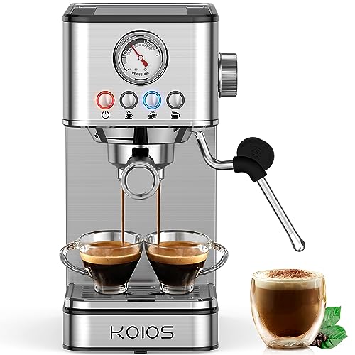 KOIOS 20 Bar Semi-Automatic Espresso Machine with Foaming Steam Wand and 58oz Water Tank, Stainless Steel Finish