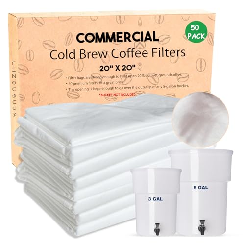 50 Pack Cold Brew Coffee Filter Bags – Extra Large 20" x 20" for 5 Gallon Buckets, Reusable and Durable