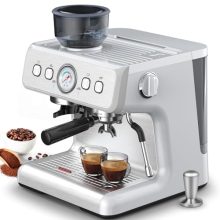 Joy Pebble 15 Bar Espresso Machine with Integrated Grinder and Milk Frother – Professional Coffee Maker for Home Use