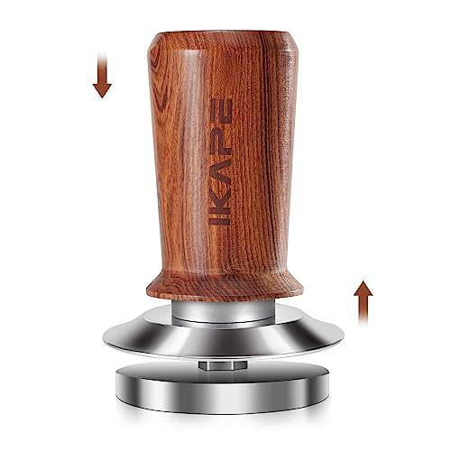 58.35mm Spring-Loaded Espresso Tamper with Walnut Wooden Handle - Premium Stainless Steel Coffee Tool for 58mm Portafilters