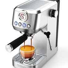 MAttinata 20 Bar Professional Espresso Machine - Stainless Steel Coffee Maker with Milk Frother and Pressure Gauge, Compact Design