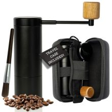 Manual Coffee Grinder Gift Set with Adjustable Conical Burr, Travel Case, and Walnut Wood Handle