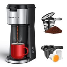 Famiworths Single Serve Coffee Maker in Classic Black with Bold Brew and Multiple Cup Sizes on Counter