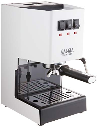 Gaggia Classic Evo Pro Espresso Machine in Polar White with Solid Steel Housing, 9 Bar Extraction, Stainless Steel Portafilter, and Commercial Steam Wand