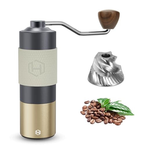 HEIHOX Manual Coffee Grinder - Adjustable Conical Stainless Steel Burr Mill with Cleaning Brush and Drawstring Bag, Ideal for Espresso to Coarse Grinding