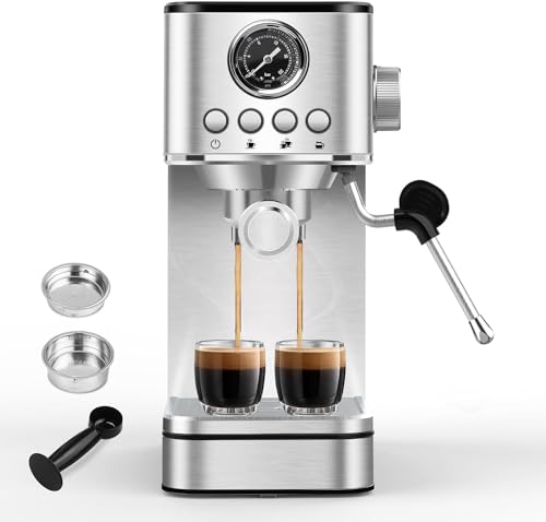 Stainless Steel 20 Bar Espresso Machine with Milk Frother | Compact Coffee Maker for Espresso, Latte, and Cappuccino