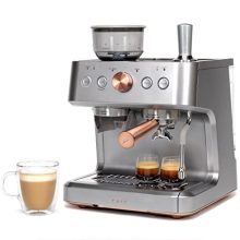 Café Bellissimo Semi-Automatic Espresso Machine – WiFi Enabled with Built-In Grinder, 15-Bar Pump & 95-Ounce Water Reservoir, Steel Silver"