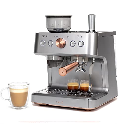 Café Bellissimo Semi-Automatic Espresso Machine – WiFi Enabled with Built-In Grinder, 15-Bar Pump & 95-Ounce Water Reservoir, Steel Silver"