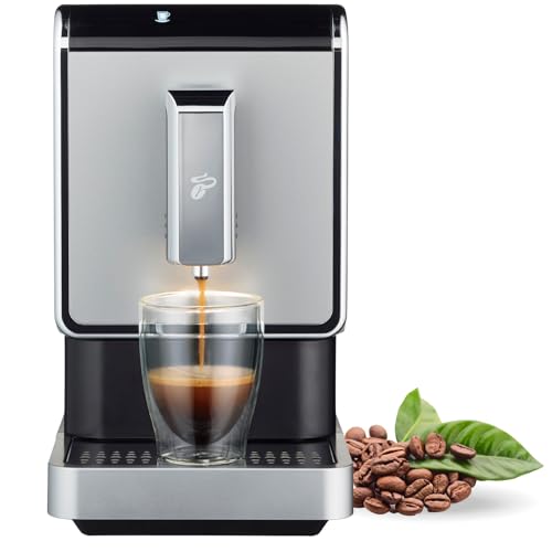 Tchibo Single Serve Coffee Maker with built-in grinder, automatic descaling, and LED touch panel, perfect for brewing fresh espresso and americano