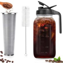 64oz Cold Brew Coffee Maker with Wide Mouth, Stainless Steel Filter, and Sturdy Handle – Ideal for Iced Coffee, Tea, and Lemonade