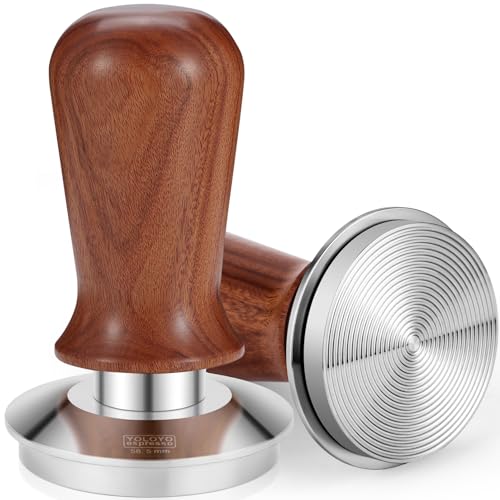 YOLOYO 58mm Espresso Tamper with Ergonomic Walnut Handle and Ripple Base - Perfect for Consistent Coffee Tamping 